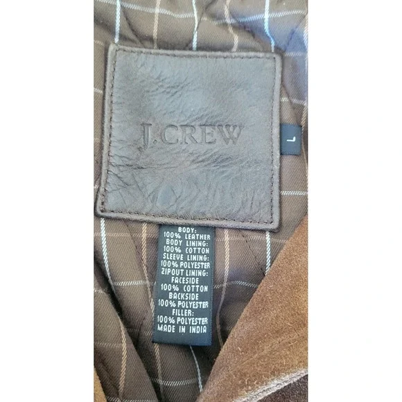 J.Crew Men's Large Brown 100%‎ Leather Suede Coat Zipper Lining Jacket EUC - Picture 4 of 16